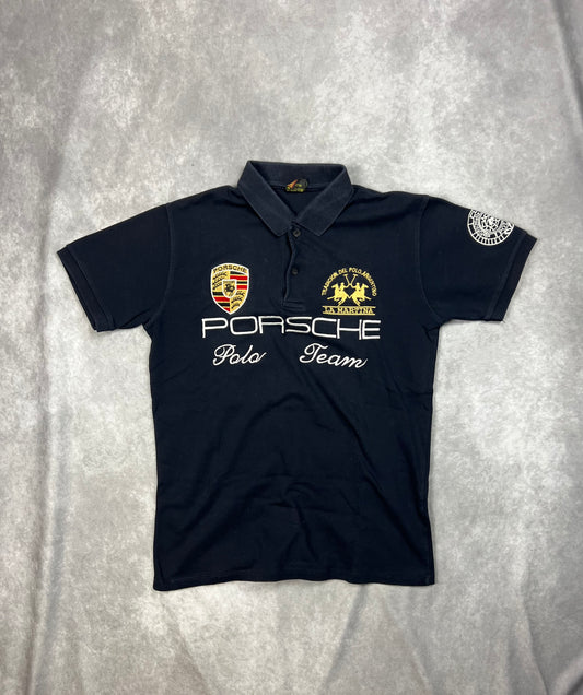 La Martina Polo shirt Black Porsche Racing motorsport Stickerei Logo Fit L Vintage 0039